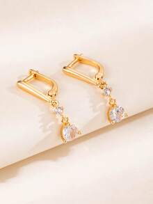 1 Pair Round Stone Dangle Element Earrings, Bright Dual-Tone Style, Daily Commute, Date, Gift, Women's Decorative Earring Accessories - Earrings - View 23