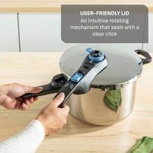 Olla De Presión T-fal, Secure Click T-fal Trendy, capacidad de 8 litros, Acero Inoxidable, plateada, 5 sistemas de protección, incluye vaporera de acero inoxidable, compatible con todas las fuentes de calor incluyendo inducción - Ver 5