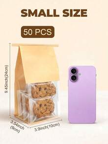50pcs Small Cookie Bags With Window And Tin Lock, Suitable For Muffins, Snacks, Brownies, Oatmeal - Brown - View 2