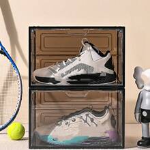 Magnetic Large Transparent Shoe Box, Hard Plastic Material, Stackable, Shoe Box/Shoe Storage Organizer, With Door, Thick Side-Opening Shoe Box, Suitable For Displaying Sports Shoes, Easy To Assemble, Also Can Be Used For Storing Dolls/Models/Garage Models Etc. - Clear - View 7