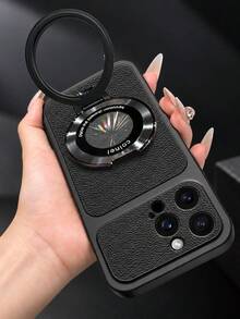 MewTrek Casing Ponsel Kulit PU Tekstur Leci Mewah, Stand Cincin Magnetik, Lubang Kamera Besar, Pelindung Anti Guncangan dan Anti Jatuh yang Melindungi Seluruh Bagian, Kompatibel dengan iPhone, Galaxy, Honor, Reno, MOTO - Hitam - View 11