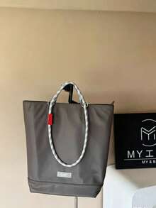 Women's Nylon Tote Bag, Solid Color, Nylon Braided Rope Handle, Metal Ring, Large Capacity, Minimalist Style, Suitable For Daily Work And Shopping - Grey - View 2