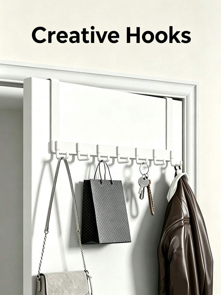 Over-The-Door Hook, No-Drill Door Back Coat Rack, Door Clothes Hanger, Storage Rack, Room Door Wall Hook, Extended Clothes Hook - White - View 1