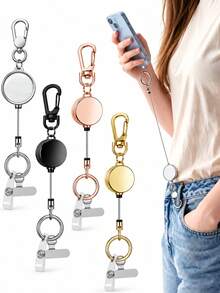 Anti-Theft Phone Lanyard, Retractable Steel Wire Phone Strap With Key Ring, ID Card Holder & Metal Strap Clip, Suitable For Teachers, Nurses, Students, 2026 New Model, Smartphone Accessory For Outdoor Hiking, Travel And Sports - Multicolor - View 2