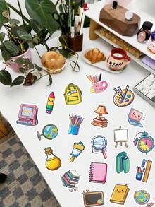 50Pcs Cute Stationery Stickers For Students, Cartoon School Supply & Art Material Decals, Decor Decals For Scrapbooking, Water Bottle, Laptop, Notebook & DIY Study Room Decor - Multicolor - View 3