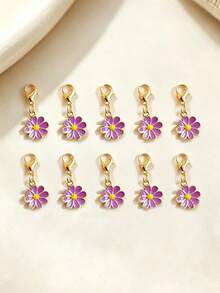 10pcs/Set Gantungan Kunci Bunga Daisy Mini dengan Jepitan Lobster, Set Aksesori Tas Bunga Y2K, Aksesori Mobil, Gantungan Tas, Liontin Ransel, Cocok untuk Sekolah, Gaya Gotik yang Lucu - Purple - View 4