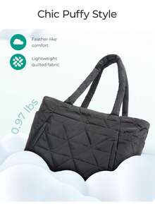 NEWHEY Tas Tote Wanita Berbahan Quilted, Tas Bahu Nilon Ringan Berbantalan, Tas Genggam Kapasitas Besar untuk Kerja, Perjalanan, dan Penggunaan Sehari-hari - Hitam - View 5