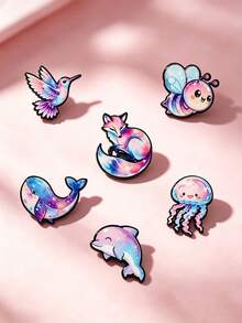 6pcs Dreamy Starry Sky Animal Metal Badge – Cute Cartoon Brooch, Creative Bag Accessory, Student Gift, Christmas Gift Brooch - Multicolor - View 3
