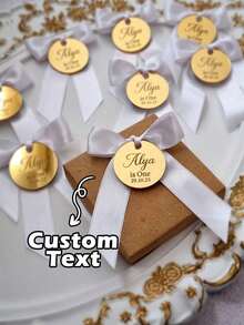 Custom Acrylic Mirror Tags, Bow-Tied Name Tags, Thank You Labels, Announcement Cards, Baptism Labels, Wedding Reception Souvenir Tags, Luxury Labels, Cake Toppers, Bridal Shower, Baby Shower - Gold - View 2