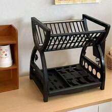 1pc Kitchen Storage Rack, Dish Drainer, Double Layer Bowl, Plate And Chopstick Drying Rack, Countertop Kitchen Utensil Organizer - Multicolor - View 4