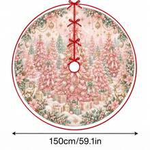 1件裝粉色夢幻森林聖誕樹圖案聖誕樹裙，優雅配色節日裝飾，5種尺寸，中性款節日禮物，適用於居家與派對聖誕裝飾 - 粉色夢幻森林聖誕樹 - 查看 14