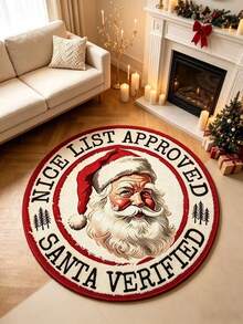 1pc Round Santa Claus Letter Rug, Decorative Rug, Bedroom Decor, Small Rug, Rug, Home Decor, Living Room Rug, Living Room Small Rug, Bedroom Rug, Living Room Home Decor - Multicolor - View 2