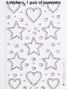 2/4/6pcs Self-Adhesive Heart & Star AB Rhinestone Face Gem Stickers, Waterproof Crystal Eye Decor, Suitable For Music Festivals, Halloween, Y2K Makeup - Multicolor - View 7