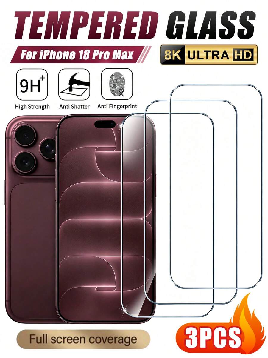 3 عبوات [2026 جديد] واقي شاشة زجاجي مقسى 9H متوافق مع آيفون Duo/18 PRO/18 Pro Max (6.9 بوصة)، شفاف عالي الدقة، مقاوم للخدش، مقاوم للبصمات، مقاوم للكسر، خالي من الفقاعات، سهل التركيب، متوافق مع الحافظات، هدية عيد ميلاد للأصدقاء والعائلة - شفاف - مشاهدة 1