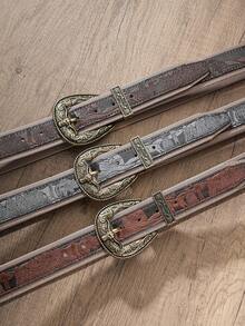 1pc Men's Belt, Vintage Western Buckle, PU Leather Strap, Embossed, Contrast Color Design, Cargo Style Style, Suitable For Daily Casual Or Pairing With Jeans - BH1242 - View 5