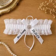Customized Bride Name & Date Personalized Wedding Garter, Blue Lace Bridal Keepsake, Handmade Gift - Multi-color - Sock Strap - View 8