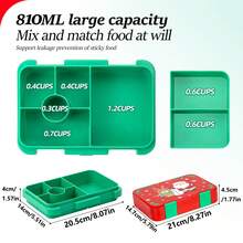 1pc Christmas Themed Multi-Compartment Bento Box, Microwaveable Lunch Box, Detachable Layered Design, Easy To Clean, Suitable For Office Lunch Box, Outdoor Travel, Camping Picnic, Back To School Supplies, Christmas Gift Selection - Multicolor - View 11