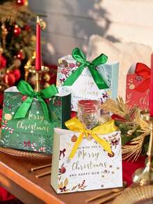 8pcs Merry Christmas Gift Bags, Mini Christmas Bags, 5.1 * 4.5 * 2.2 Inches, With Bow Ribbon, Small Paper Gift Packaging Bags, With Transparent Window, Suitable For Holiday Parties, Birthdays And Theme Celebrations, Christmas Gift Packaging Decoration - Multicolor - View 8