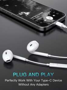 Headphone In-Ear Berkabel dengan Konektor USB-C, Remote Terintegrasi untuk Mengontrol Musik, Panggilan, dan Volume, Kompatibel dengan iPhone 18 Duo, 18, 17, 16 Pro Max, 16e, 16 Plus, 16 Pro, 15 Pro Max, 15 Plus, 15 Pro, dan juga Kompatibel dengan Galaxy dan Pixel - View 3