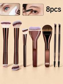 BAILIFOREVER Bộ 8 cọ trang điểm chuyên nghiệp hai đầu, lông sợi tổng hợp mềm, gồm cọ nền, cọ má hồng, cọ tạo khối, cọ mắt, cọ lông mày, phù hợp cho người mới bắt đầu, dụng cụ làm đẹp trang điểm mặt - màu nâu - Xem 9