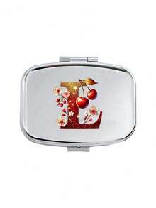 Cherry Glitter Red Letter Pattern Square Pill Box, Portable Pill Box With Compartments, Mini Metal Storage Box, Portable Jewelry Pill Box, Personalized Creative Gift, Customizable Name, Suitable For Travel, Outdoor Activities, Placing In Bags, Pockets, Can Be Used As Wedding Gift, Gift And Reception Decoration, Unique Design Decorative Travel Storage Box (Initial A-Z) - Multicolor - View 16
