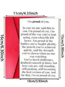 1 Set "I'm Proud Of You" Inspirational Card With Envelope - Motivational Design, Suitable For Gifting To Family, Friends, Partners, Classmates And Colleagues; Great For Birthdays, Holidays And Special Occasions - One Size Fits All - View 3