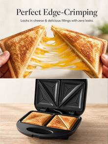 SCISHARE 1 Pc 23x23x7.5cm 750W Sandwich Maker, Equipped With Non-Stick Ceramic Plates Double-Sided Heating | Even Heating | Easy-To-Clean Electric Grill, Convenient For Making Breakfast And Snacks. Compact Design, Non-Slip Bottom, Ideal For Home And Office. - EU E Type Plug(220-240V) - View 3
