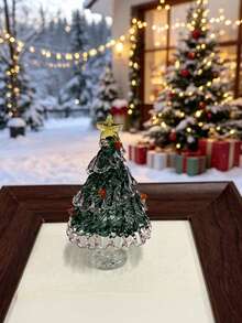 Hiasan Meja Pohon Natal Kaca Buatan Tangan, Patung Pohon Natal Kaca Tiup Mini Berwarna-warni dengan Puncak Bintang, Hadiah Dekorasi Meja Rumah Liburan Musim Dingin - beraneka warna - View 7