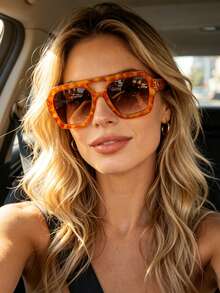 1 PC Women's Double Beam Aviator Fashion Glasses Tortoiseshell PC Frame Soft Tinted Lens Light For Gathering Occasions Outdoor Trip With Glasses Box - Multicolor - View 9