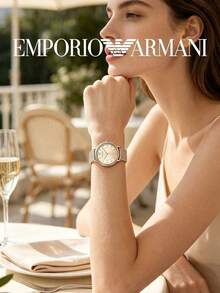 Armani Women's Mesh Strap Watch, Round Slim Dial, Crystal Hour Markers, Warm Tone, Analog Quartz Wristwatch, Suitable For Garden Party, Brunch, Patio, Weekend Wear, Gift For Mom - one-size - View 3