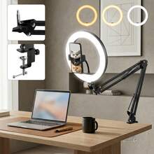 Upgrade Ring Light Overhead Camera Phone Mount For Desk, 10" Selfie Light With Stand Tripod Compatible With Iphone, Light With Phone Holder For Video Recording,Zoom Meeting,Live Streaming - Black - View 4