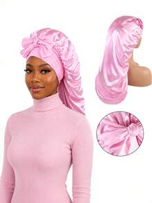 Bonnets For Women, Solid Color Bonnet For Braids With Stretchy Tie Band, Sleeping Cap For Long, Curly, Straight Hair, Large Long Satin Bonnet, Sleep Caps, Suitable For All Hairstyles - Multicolor - View 7