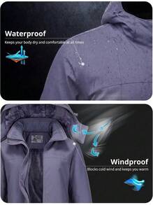 CAMEL CROWN Women's Ski Jacket Winter Coat Warm Wool Outdoor Waterproof Jacket - Night Purple - View 6