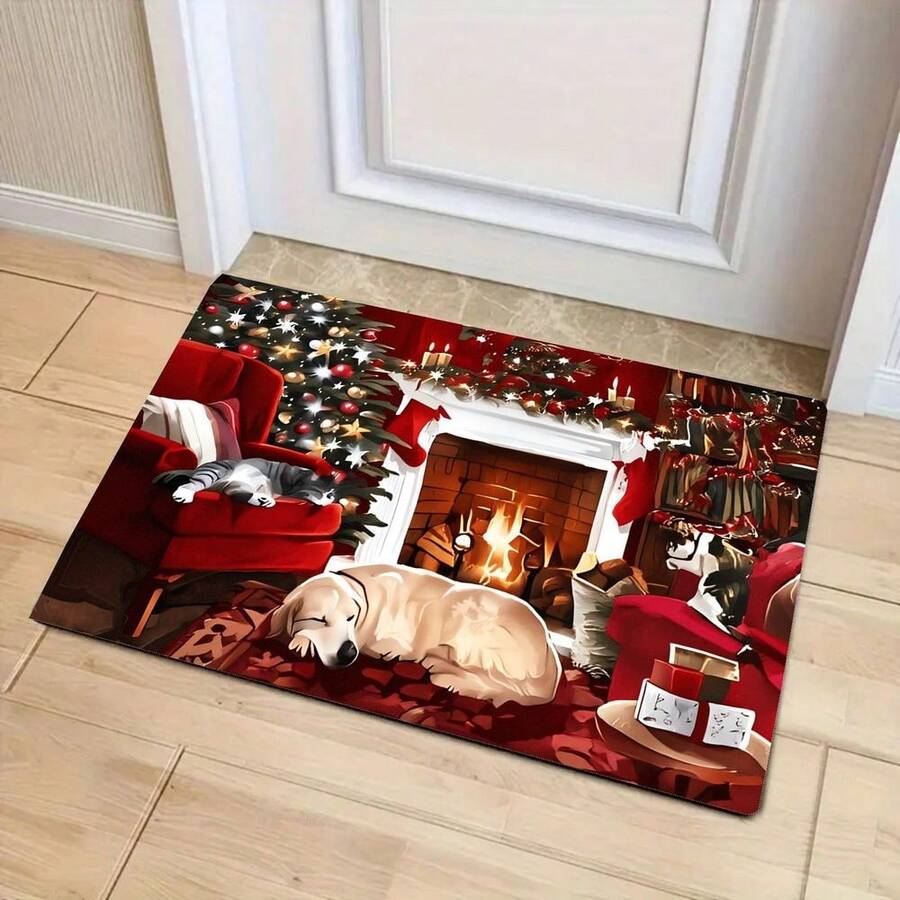 Santa Claus Gift Bag Print Floor Mat, Soft Flannel Square Rug, Non-Slip Absorbent Machine Washable, Indoor Entryway Door Mat, Living Room Bedroom Holiday Party Decor Christmas Gift - Multicolor - View 1