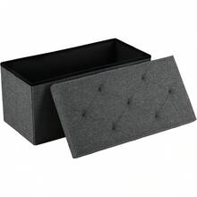 Banco Otomano de Almacenamiento Plegable de 30 Pulgadas con Tapa Acolchada y Diseño Botonado, Baúl Organizador de Tela Tipo Lino, Taburete para Zapatos o Juguetes, Asiento Resistente para Sala y Recámara en Color Gris Oscuro, Gran Capacidad, Fácil de Armar y Guardar - Gris - Ver 1