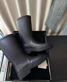 Women's Smooth Long-Shaft Boots, Simple Design, Non-Slip Outsole, Comfortable Block Heel, Straight Shaft, Black - Black - View 3