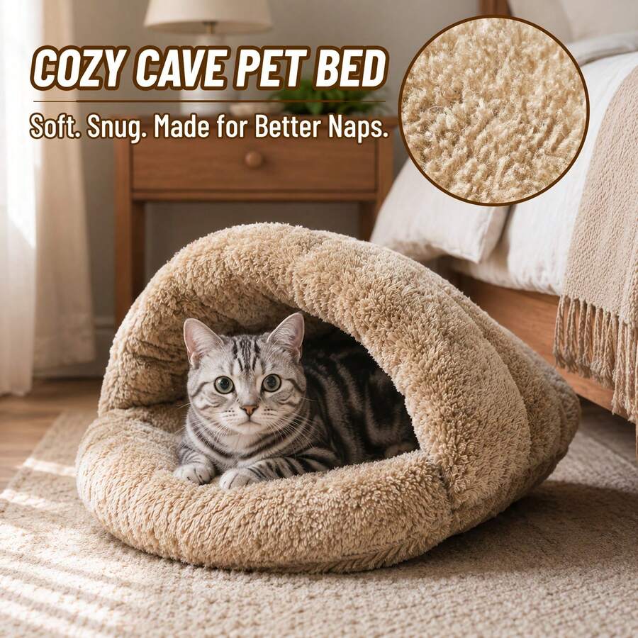 1pc Autumn/Winter Warm Slipper-Style Cat Bed, Semi-Enclosed Windproof Cave, One-Piece Thickened Insulated Cat Bed, All-Season Sleeping Pad For Cats And Dogs - Multicolor - View 1