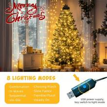 1pc 200LED Warm White Christmas Tree Waterfall Fairy String Lights, USB Powered, 8 Lighting Modes, IP66 Waterproof Hanging Lights, Suitable For Indoor Yard Tree Decoration, Christmas, Thanksgiving, Holiday Atmosphere Decoration - Christmas Waterfall Lights - View 8
