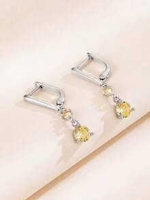 1 Pair Round Stone Dangle Element Earrings, Bright Dual-Tone Style, Daily Commute, Date, Gift, Women's Decorative Earring Accessories - Earrings - View 7