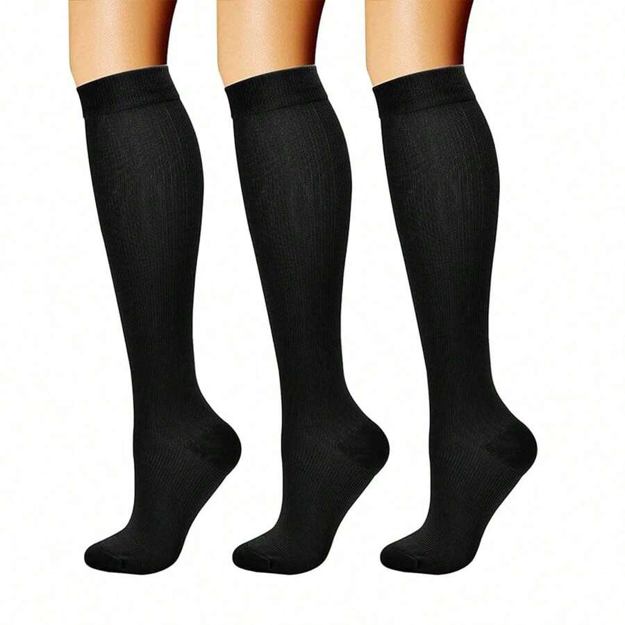 3/1 Pair Neutral Compression Socks, 15-20 MmHg Pressure, Best For Running And Cycling, Solid Color Sports Compression Socks, Running Elastic Socks, Calf Compression Socks - Multicolor - View 1
