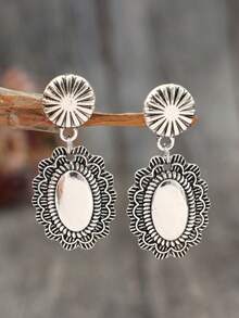 1 Pair Minimalist Oval Alloy Pumpkin Flower Earrings - Silver - View 7