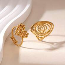 GEREIT 2pcs 18K Stainless Steel Bow Knot Open Ring Set, Suitable For Women's Daily Wear, Mother's Day Gift - Gold - View 5