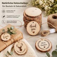 30-Piece Round Wood Slices 8–9 Cm, Small Wood Discs With Jute Twine For Crafting, Wedding Decoration, And Labeling - 30pcs - View 3