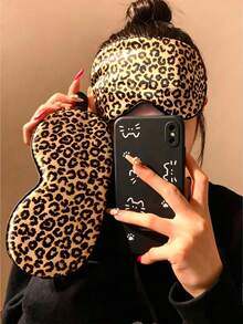 Leopard Print Faux Silk Sleep Mask With Elastic Band, Full Blackout Design, Soft Breathable Adjustable, Suitable For Home Napping, Travel And Office Rest, Unisex - Multicolor - View 5