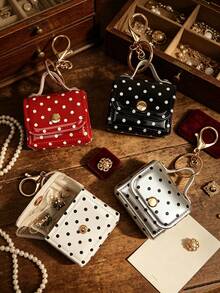 1pc French Vintage Polka Dot Pendant, Glossy Leather Mini Handbag Shaped Charm, Gold Buckle Girly Keychain, Gift Keychain - Vintage Polka Dot Mini Bag - View 1