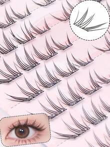 WANPIN Glue-Free Segmented False Eyelashes, Natural Style, Lightweight And Soft, Glue-Free Adhesive Lower Lashes, Easy For Beginners, Multi-Cluster Combination, Natural Wearing Effect - C - View 2