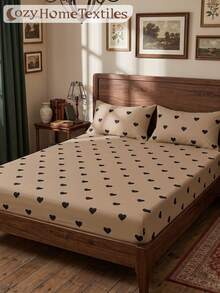 1pc Heart Pattern Fitted Sheet Mattress Cover, Autumn Bedding, Mattress Protector, Soft Comfortable Warm Breathable Wrinkle-Resistant, Machine Washable, Twin/Full/Queen/King, All Season, Pillow And Pillowcase Not Included, Dorm Bedroom Decor - Multicolor - View 7