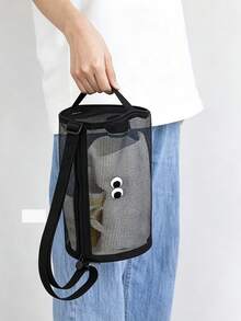 1pc Breathable Mesh Cylinder Toiletry Bag With Cute Eyes, Zipper Crossbody Shoulder Bag For Beach Travel Swimming - Multicolor - View 3