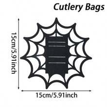 Halloween Black Spider Web Felt Cutlery Holder, Spiderweb Fork Spoon Storage Pouch, Halloween Party Dinner Table Decorations Home Holiday Tableware Decor - Multicolor - View 3