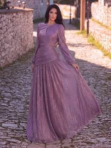 Elegant Round Neck Front Cutout Evening Gown, Suitable For Weddings, Evening Parties, Anniversaries And Formal Occasions Pink Party Fall - Pink - View 4